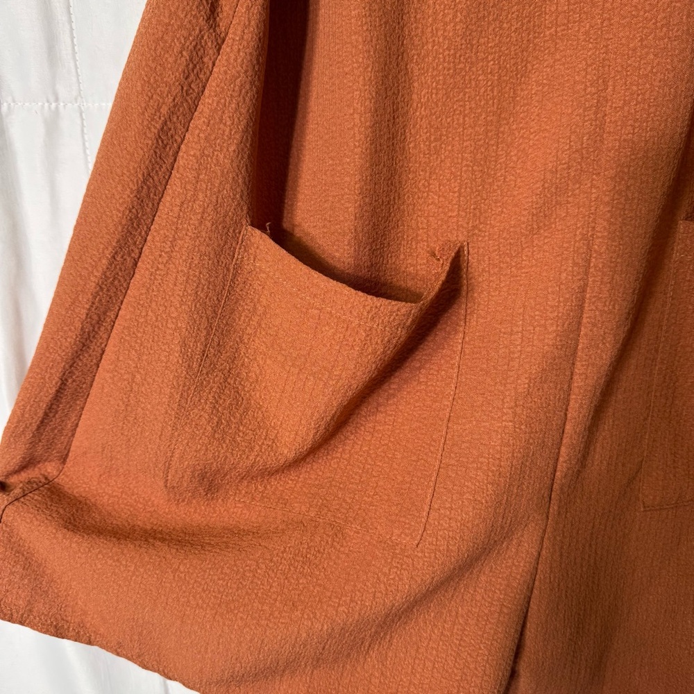 SHEIN Rust Textured Wide Leg Romper‎ Tie Strap Overalls Small - Picture 2 of 8